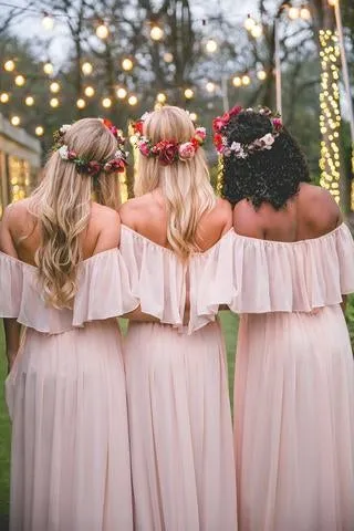 A Line Long Chiffon Off the Shoulder Mix And Match Bridesmaid Dresses