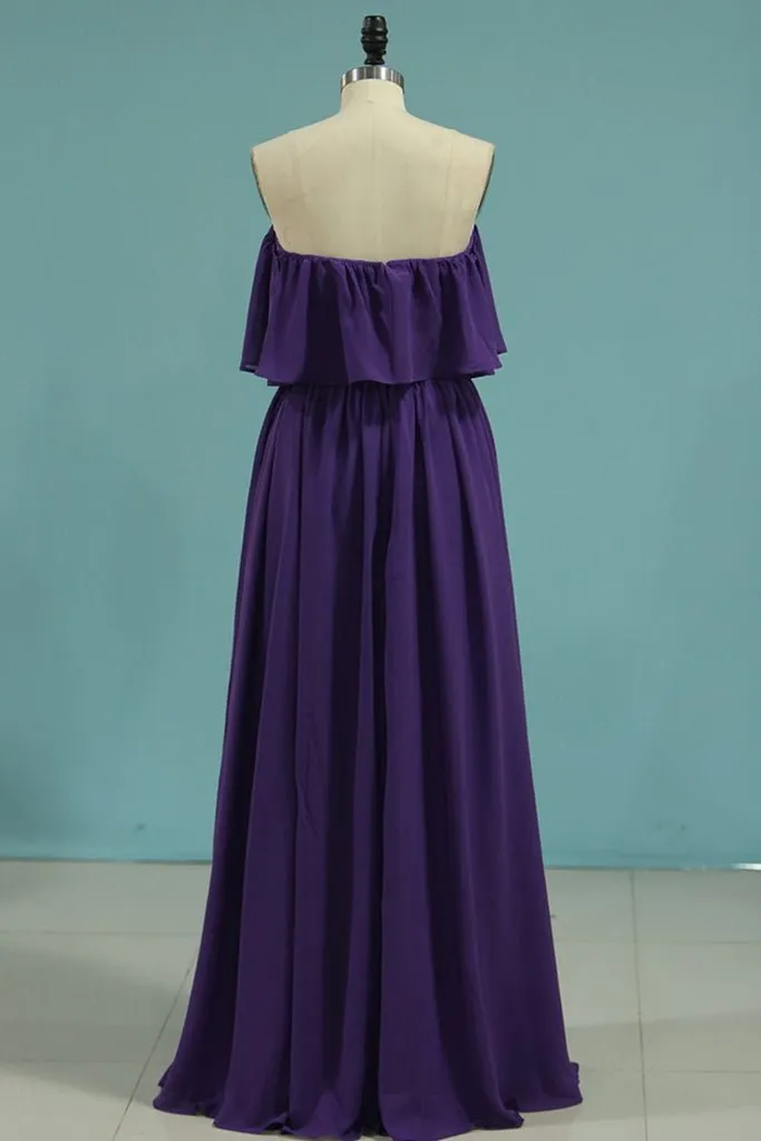 A Line Long Chiffon Off the Shoulder Mix And Match Bridesmaid Dresses