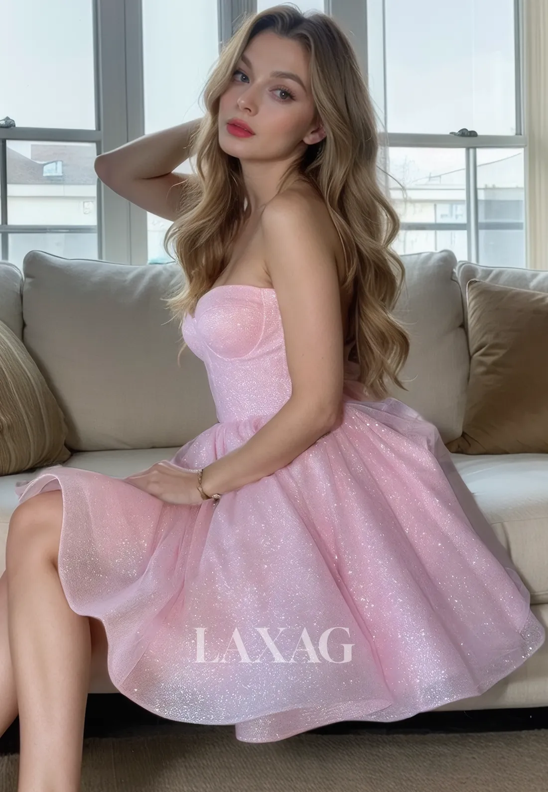 A-Line Strapless Tulle Glitter Elegant Party Homecoming Dress