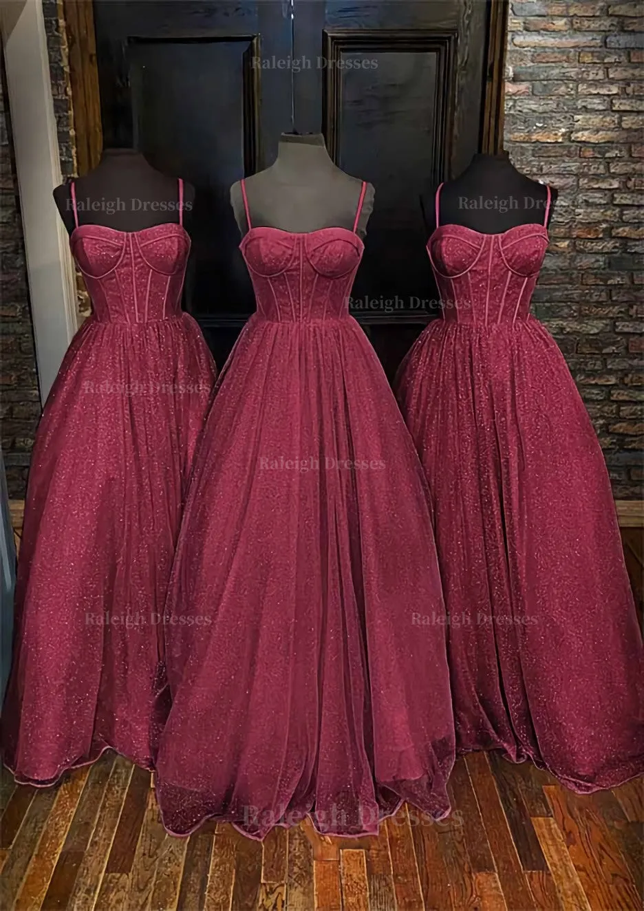 A-line Sweetheart Spaghetti Straps Long/Floor-Length Glitter Prom Dress With Pockets