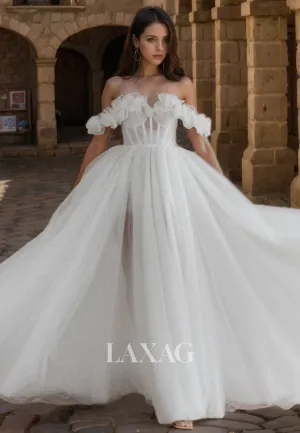 A-Linie Off Shoulder Tulle illsuion Elegant Wedding Dress