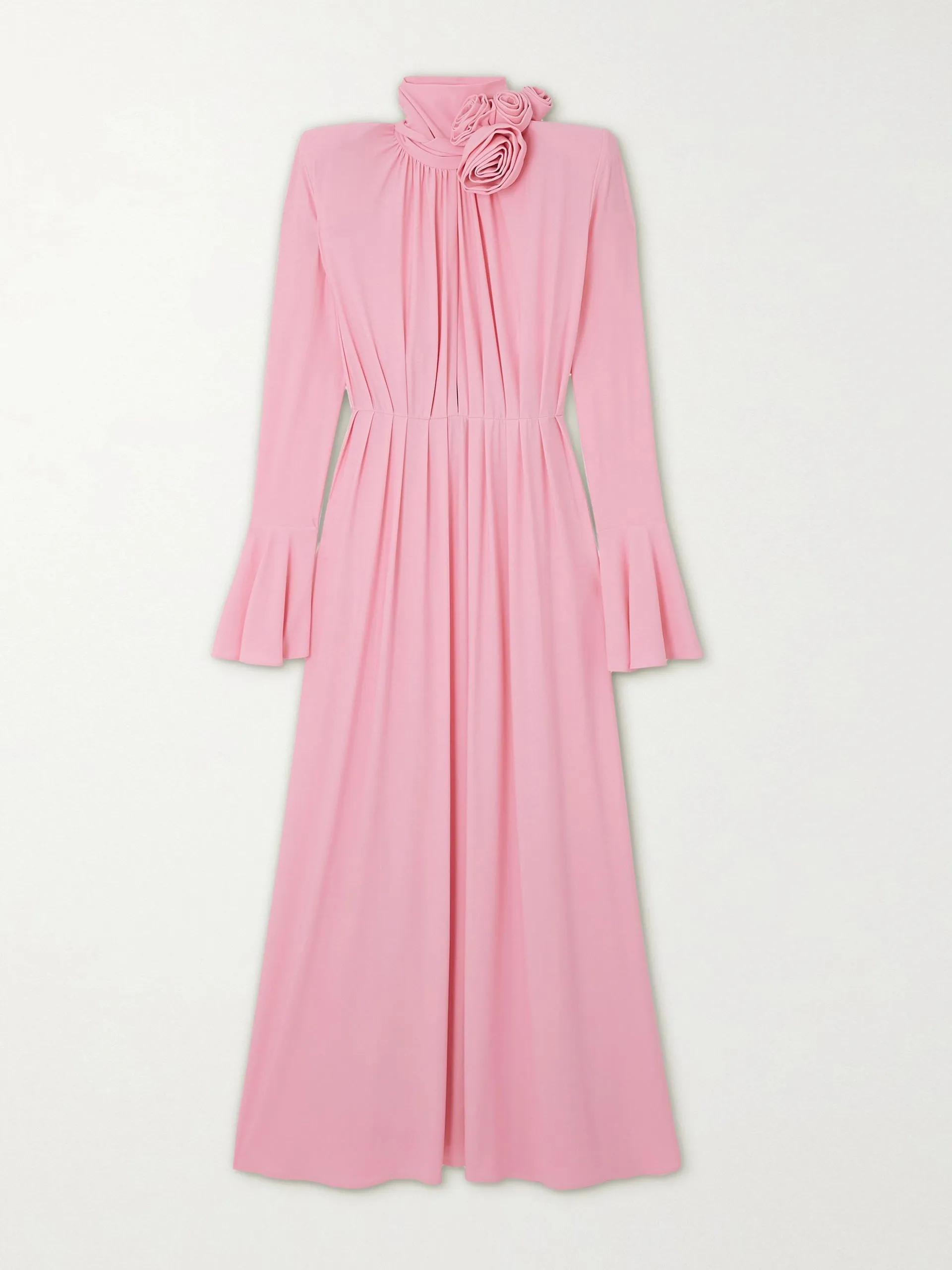 Appliquéd pleated jersey-crepe maxi dress