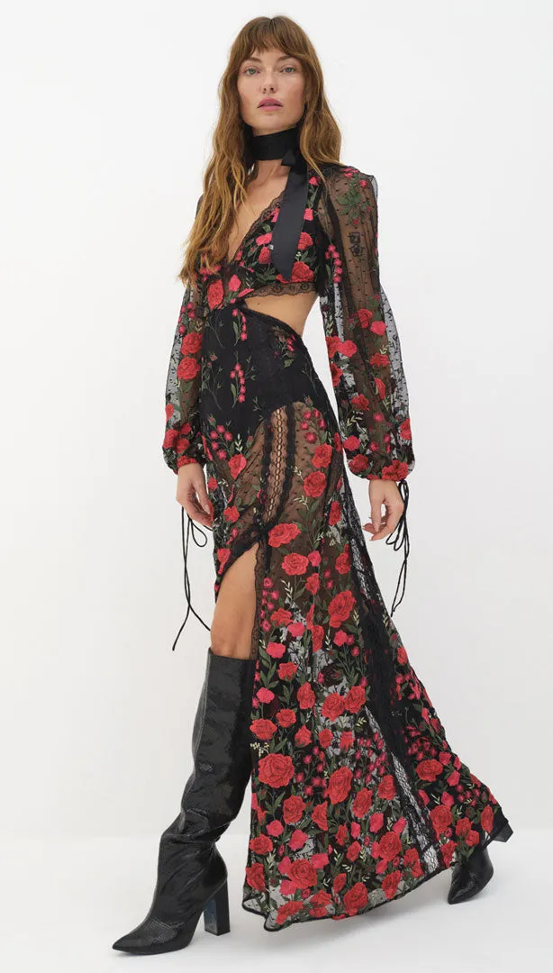 Araceli Dark Romantic Sheer Maxi Dress | For love and Lemons