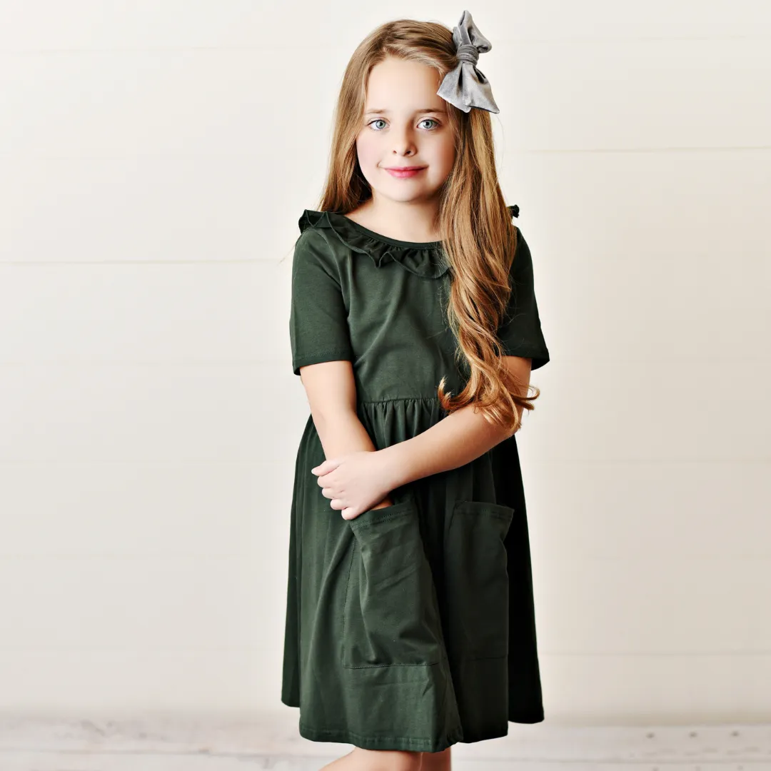 Army Green Ruffle Twirl Dress