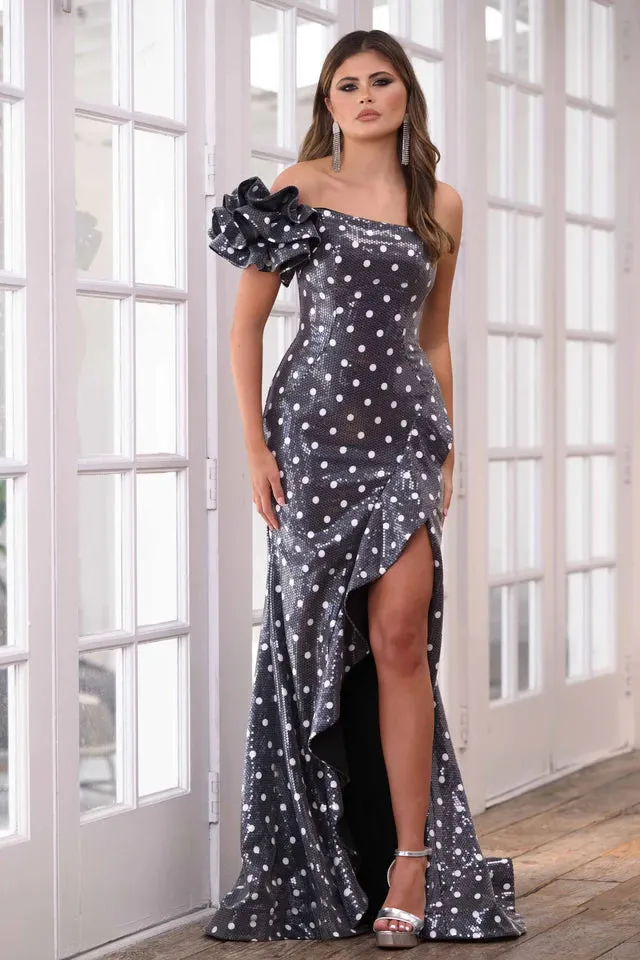 Ava Presley 39264 Sequin Polka Dot Fitted One Shoulder Long Dress Prom Formal Pageant Gown