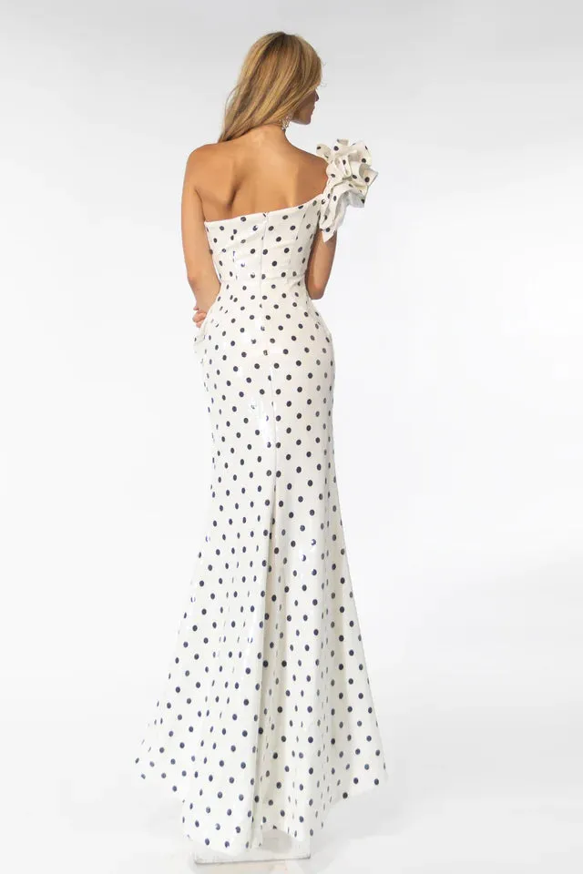 Ava Presley 39264 Sequin Polka Dot Fitted One Shoulder Long Dress Prom Formal Pageant Gown