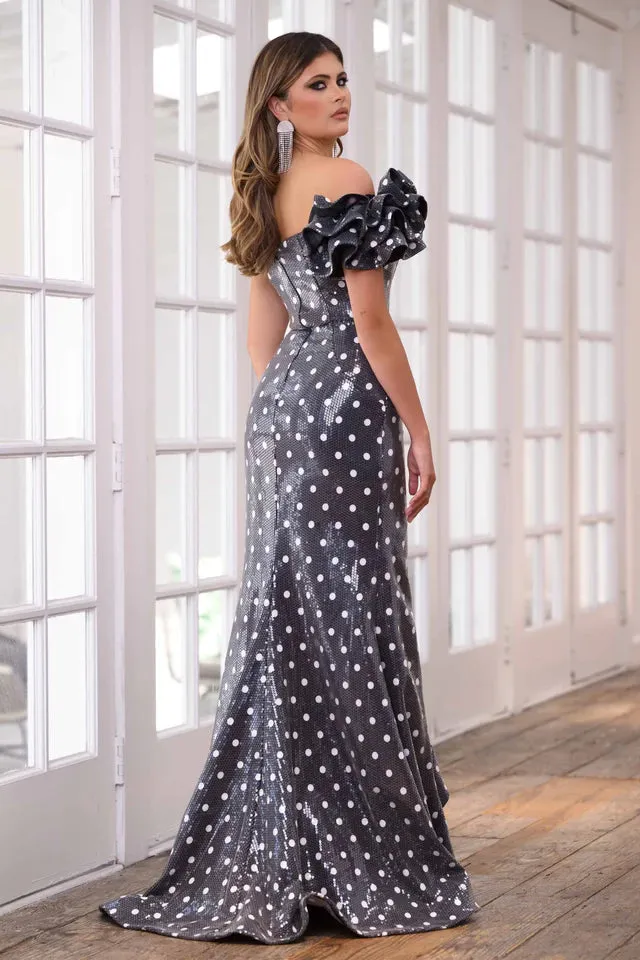 Ava Presley 39264 Sequin Polka Dot Fitted One Shoulder Long Dress Prom Formal Pageant Gown