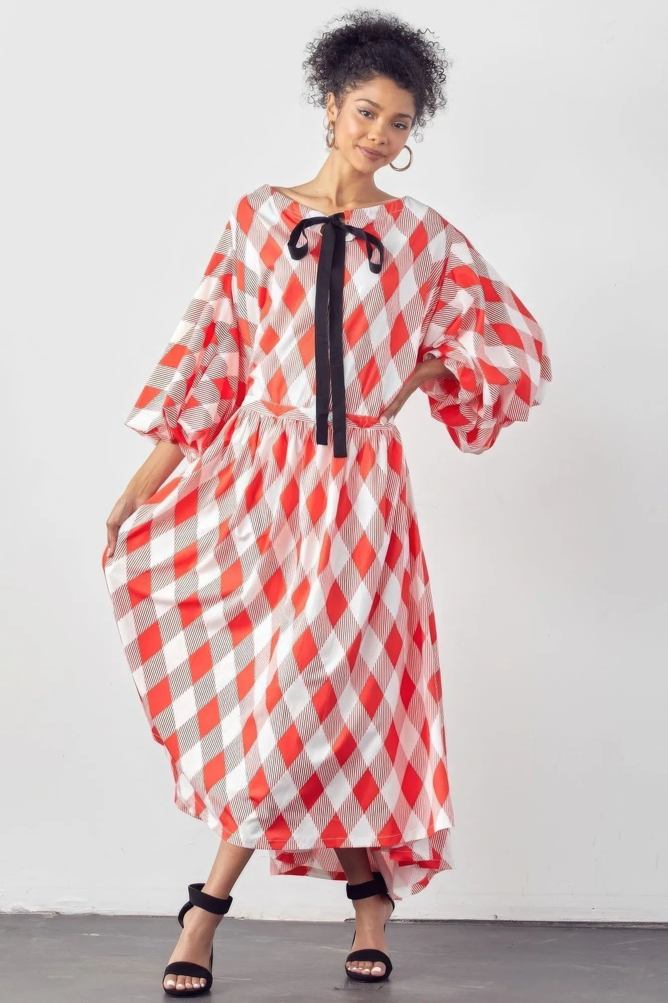 Balloon Sleeves Oversized Pocketed Dress