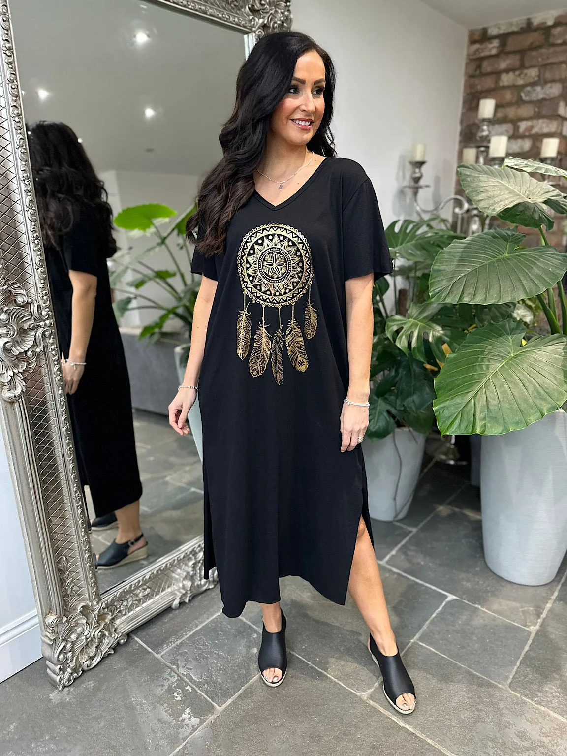 Black Dreamcatcher T-Shirt Dress Helen