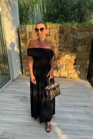 BLACK OFF SHOULDER MIDAXI DRESS