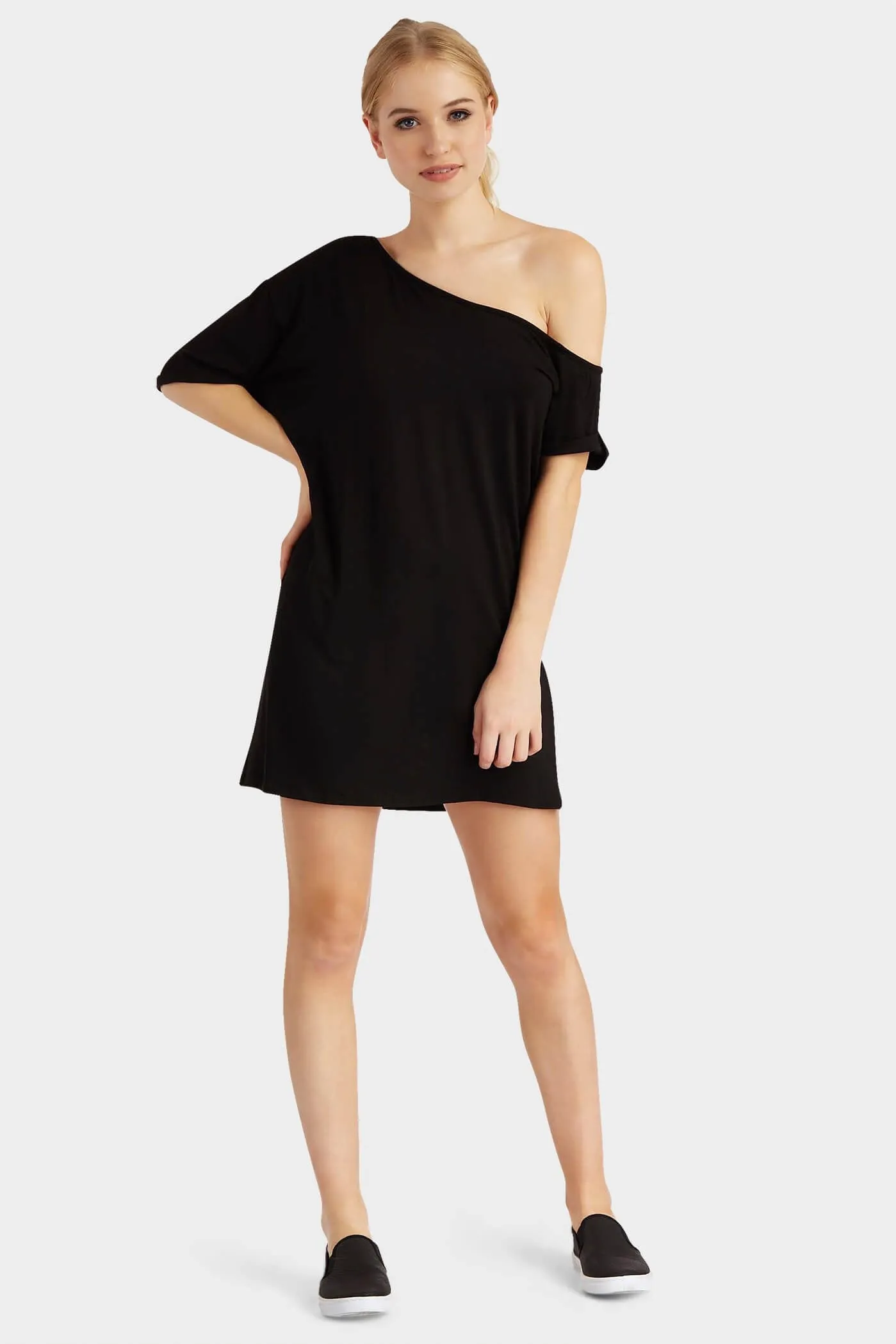 Black Off Shoulder T-Shirt Dress