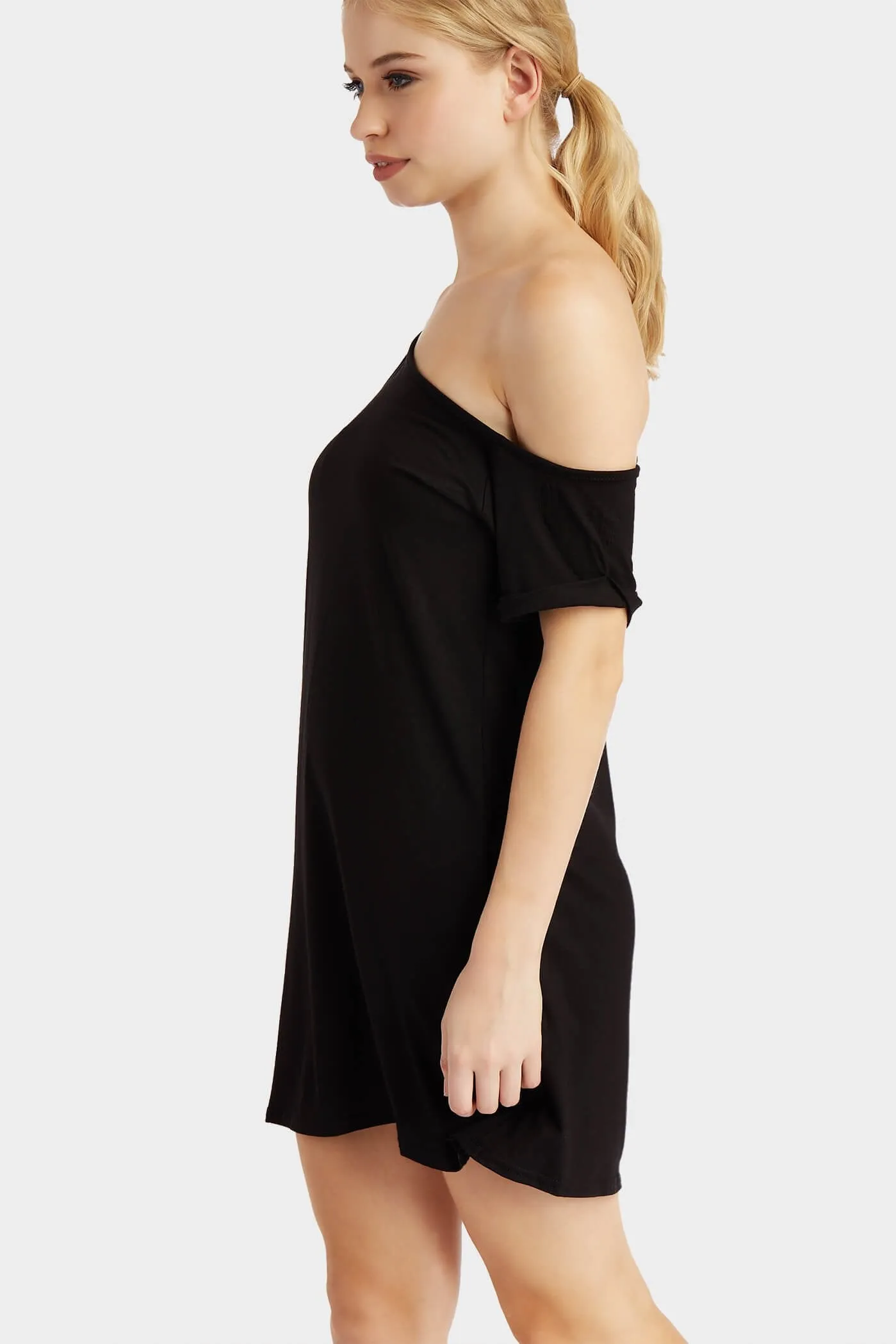 Black Off Shoulder T-Shirt Dress