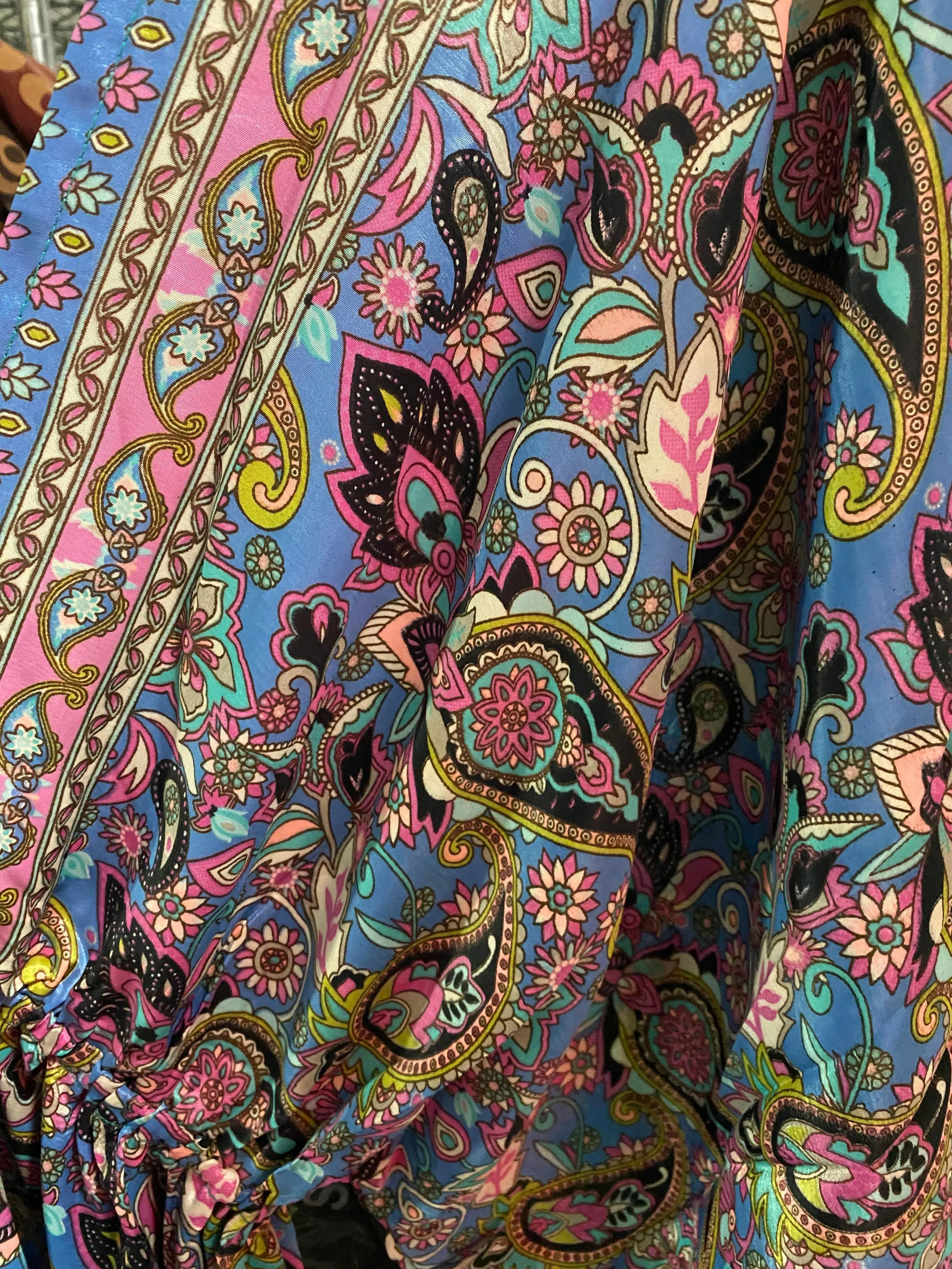 Blue Paisley Kimono Maxi Dress - Blue/Pink/Black -Final Sale*