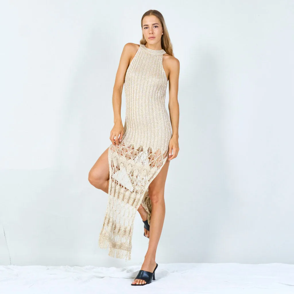 Boho fringe-hem knit maxi dress wholesale