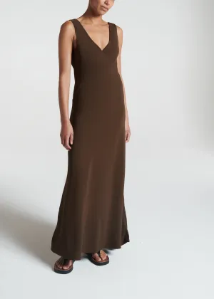 Bordeaux Coffee Viscose Crepe Long Dress