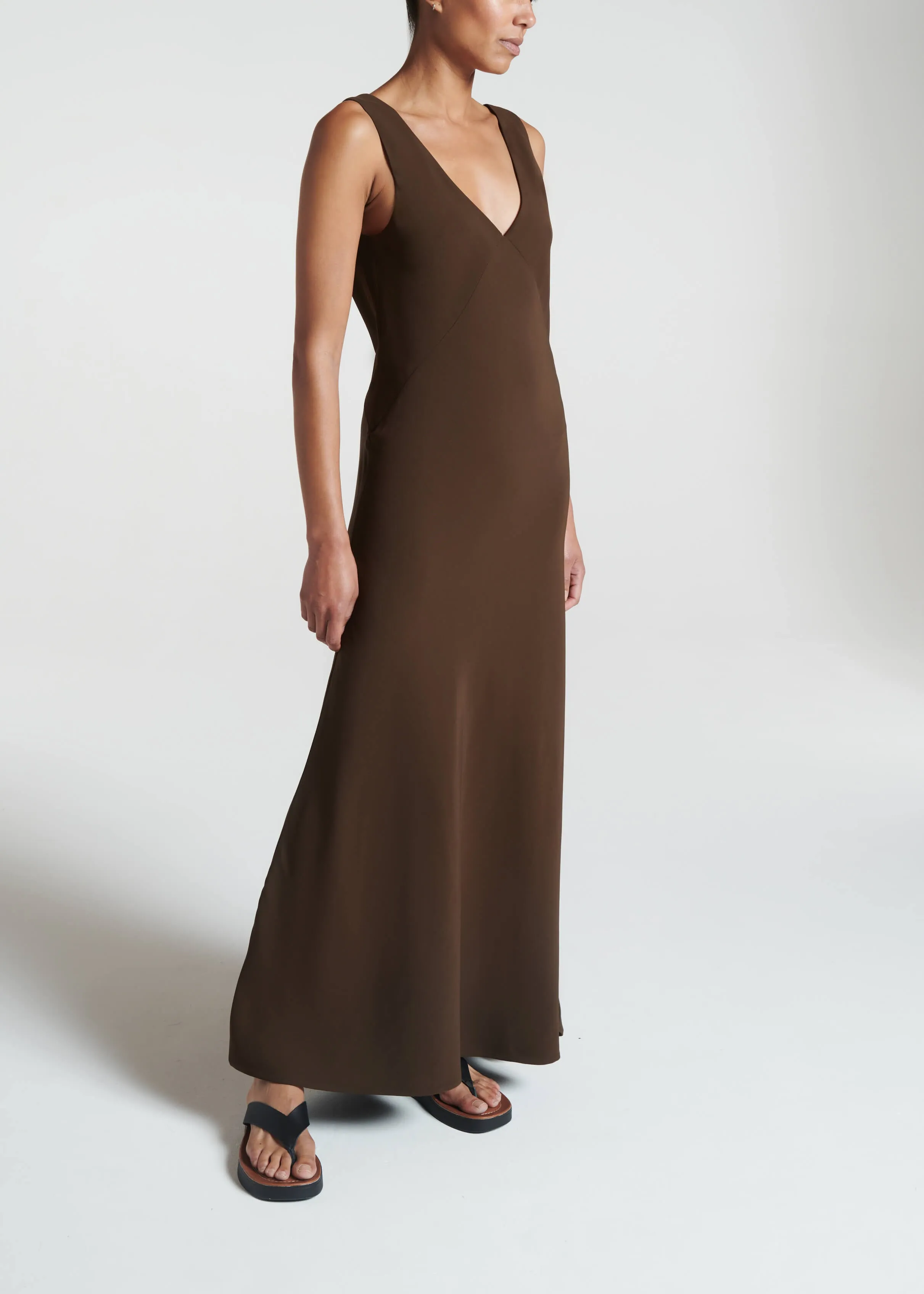 Bordeaux Coffee Viscose Crepe Long Dress