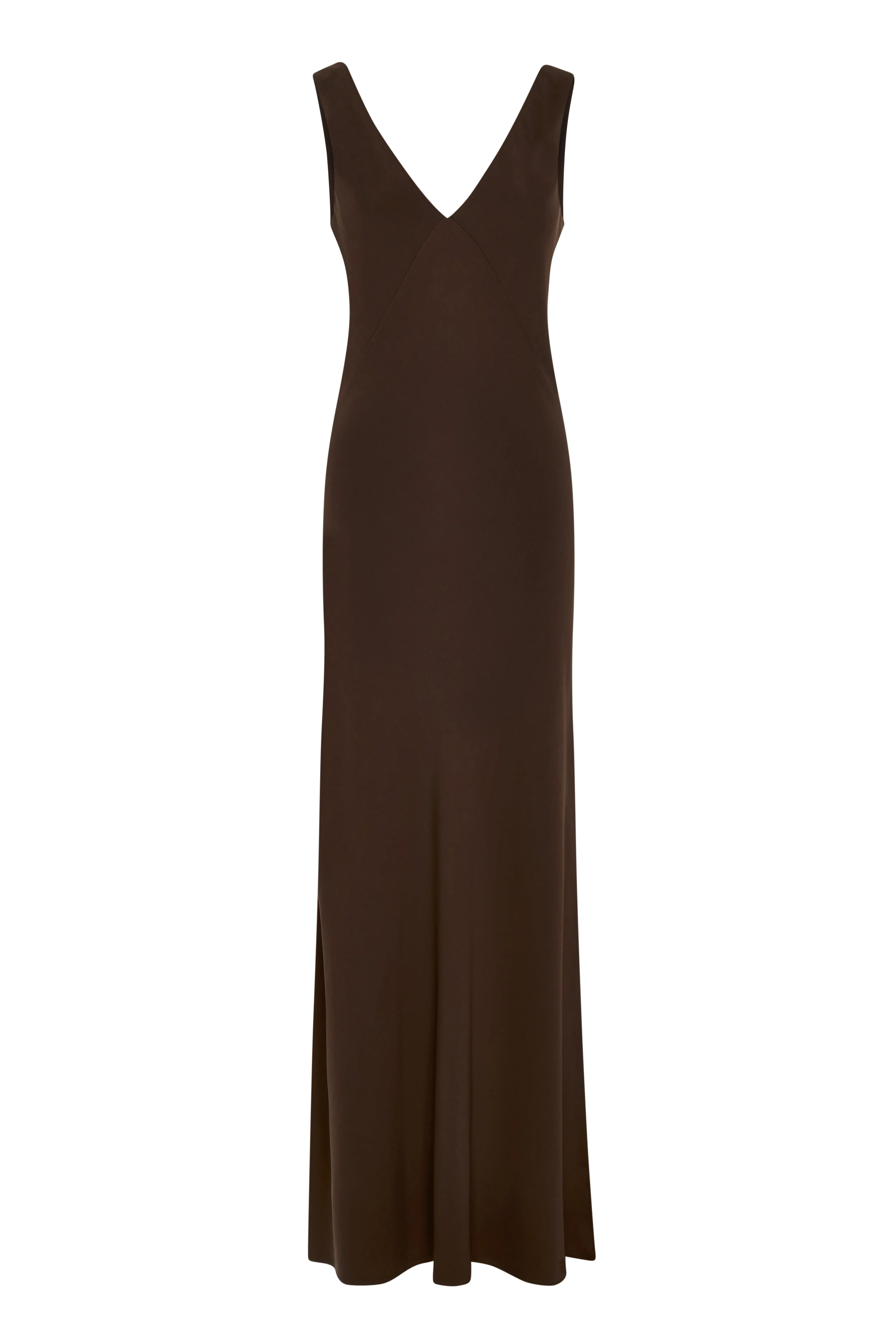 Bordeaux Coffee Viscose Crepe Long Dress