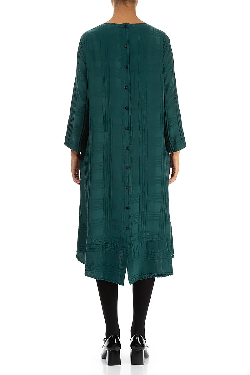 Button Back Emerald Checkered Silk Dress