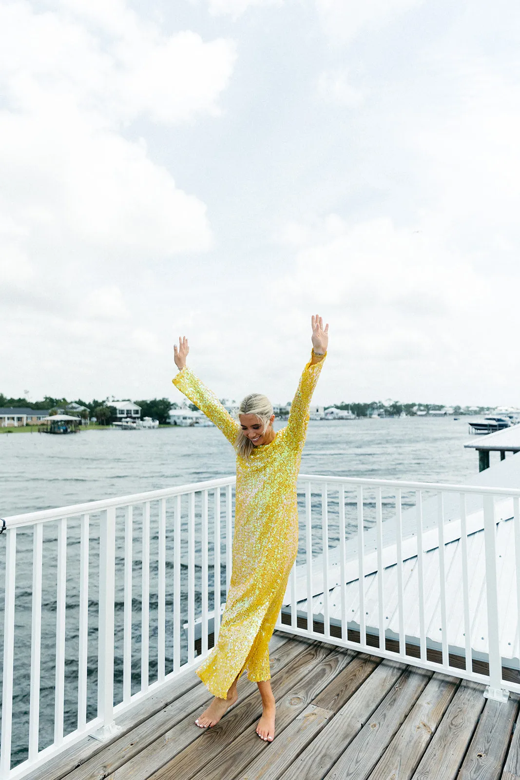 Calypso Midi Dress - Yellow Sequins