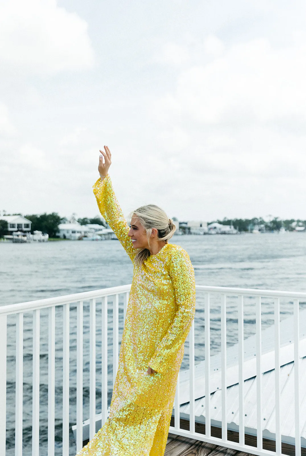 Calypso Midi Dress - Yellow Sequins