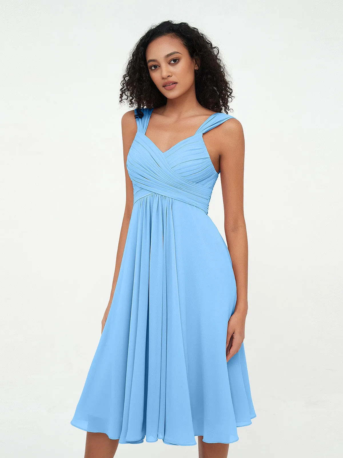 Chiffon Empire Short Dresses with Pockets-Blue