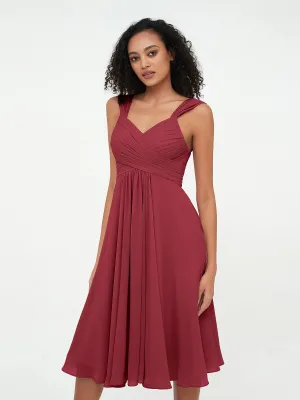 Chiffon Empire Short Dresses with Pockets-Burgundy Plus Size