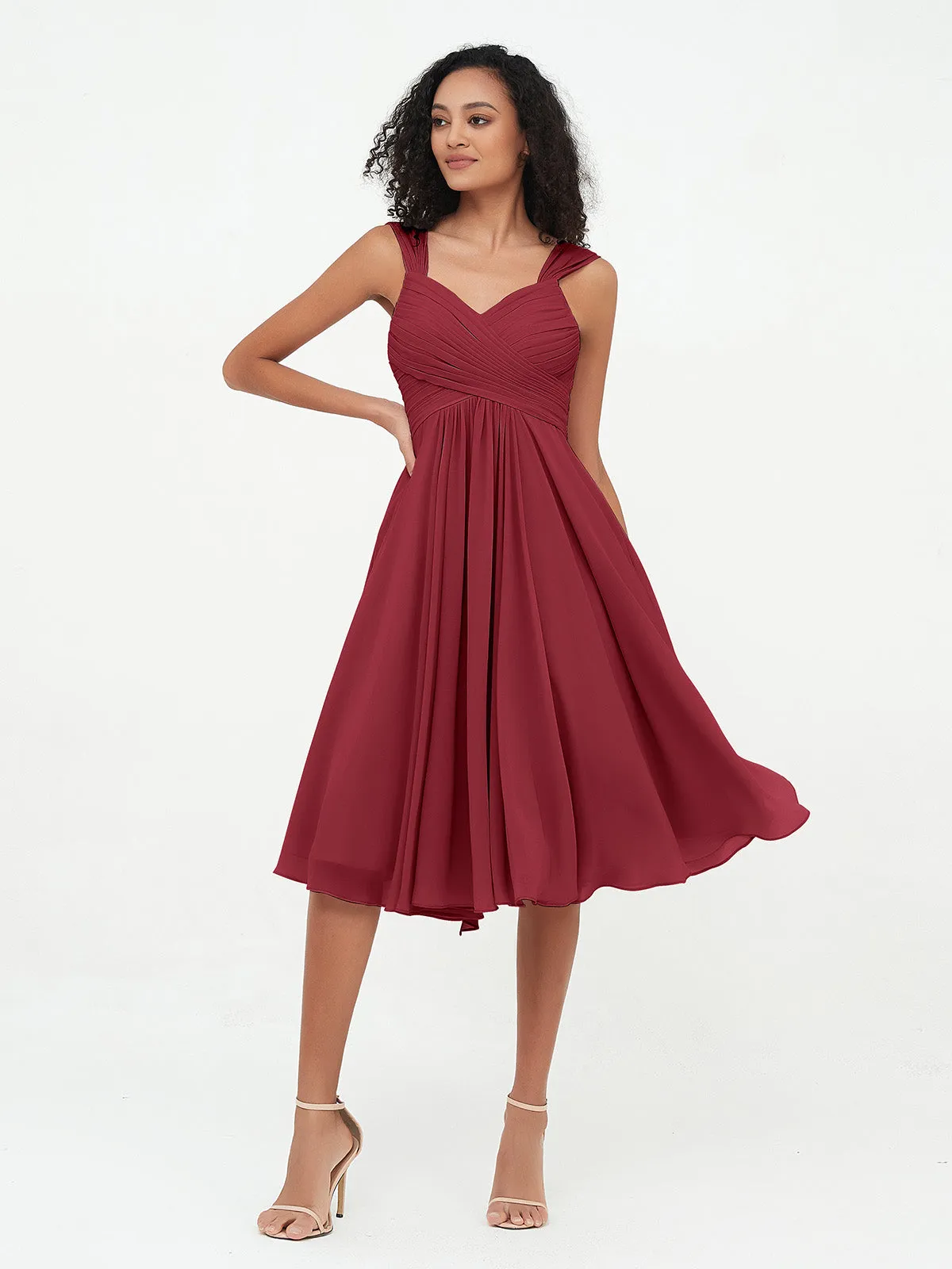 Chiffon Empire Short Dresses with Pockets-Burgundy Plus Size