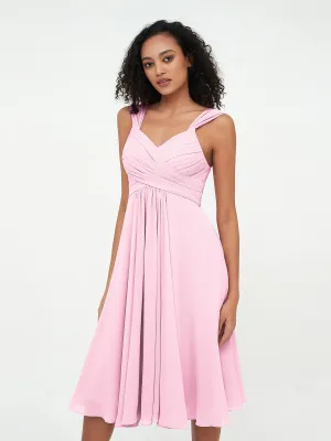 Chiffon Empire Short Dresses with Pockets-Candy Pink