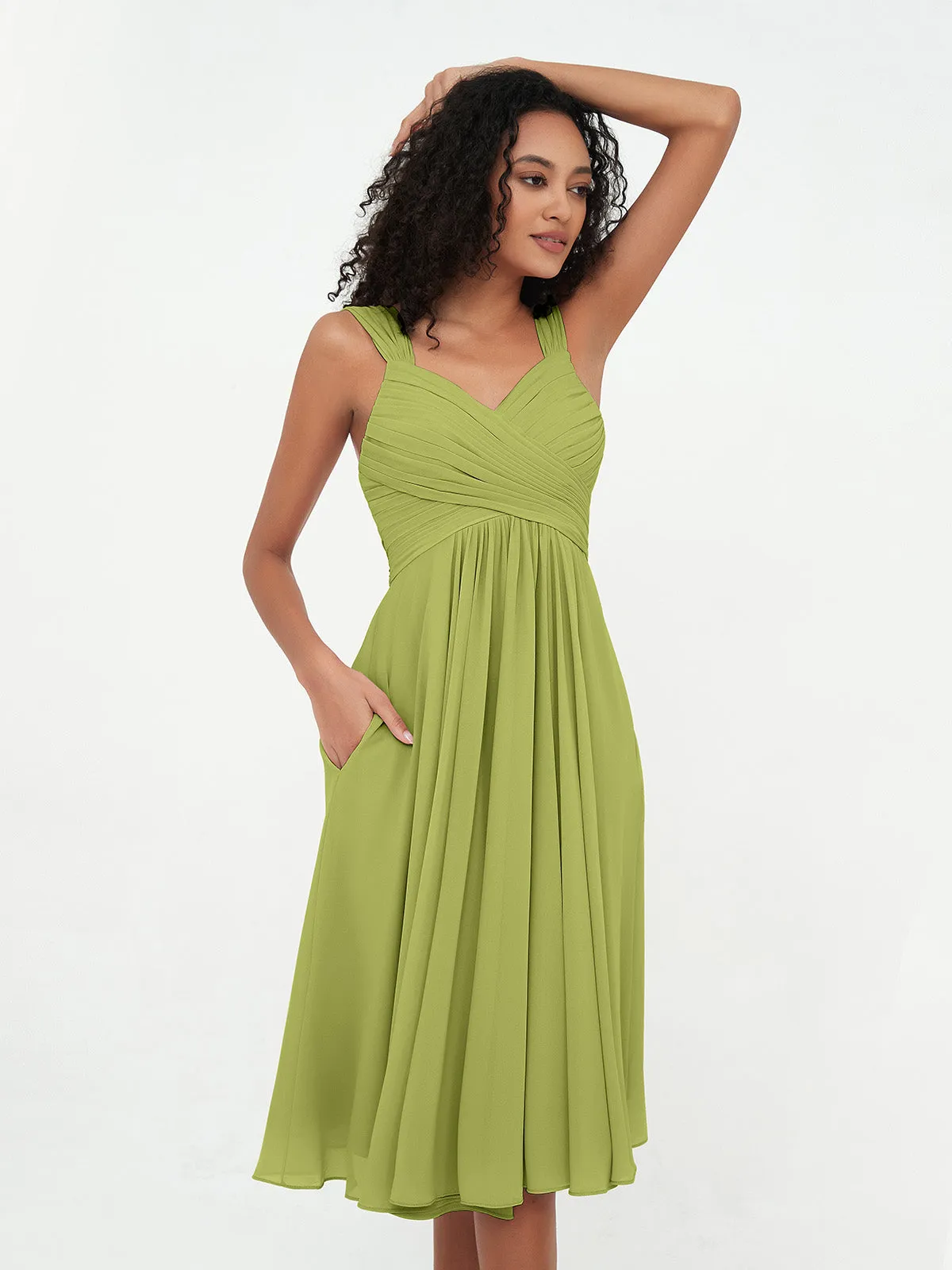 Chiffon Empire Short Dresses with Pockets-Clover Plus Size