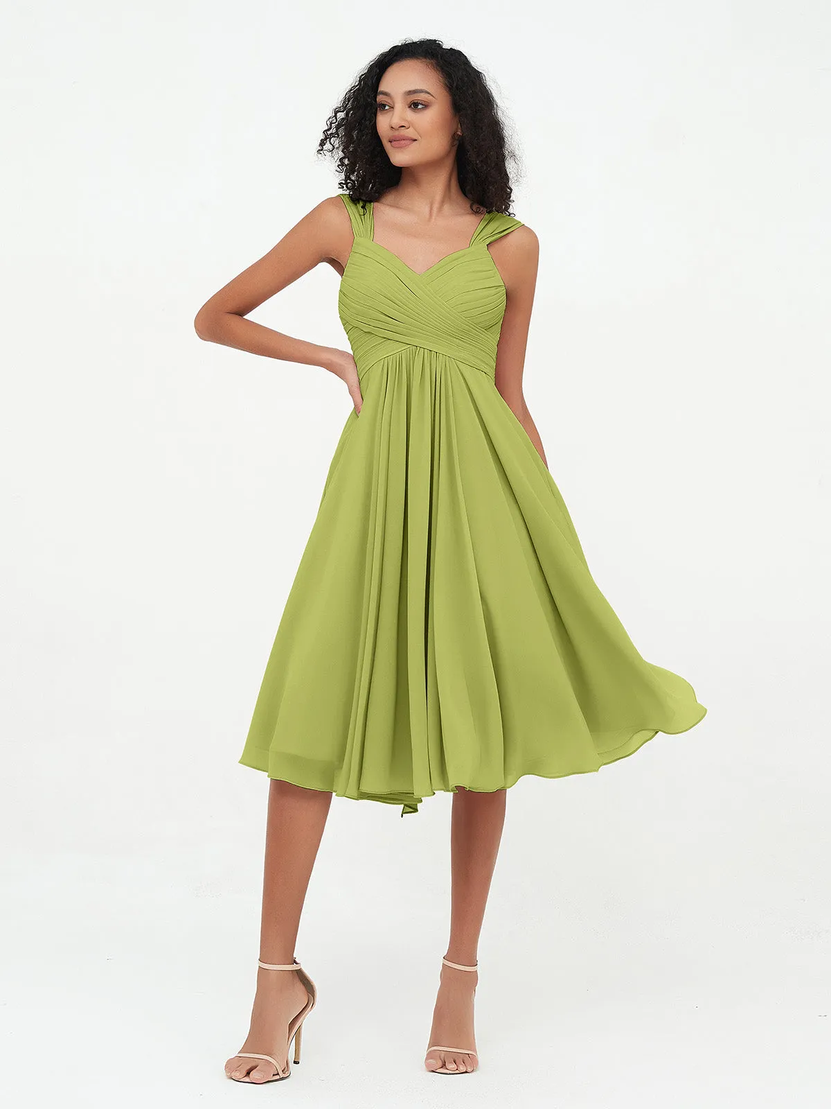 Chiffon Empire Short Dresses with Pockets-Clover Plus Size