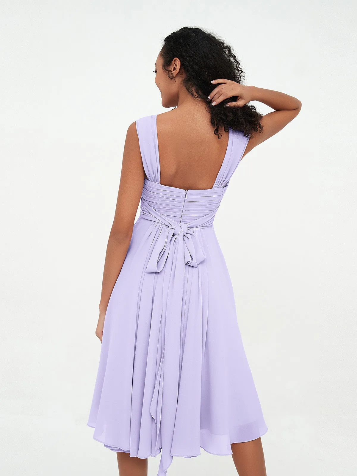 Chiffon Empire Short Dresses with Pockets-Lilac Plus Size