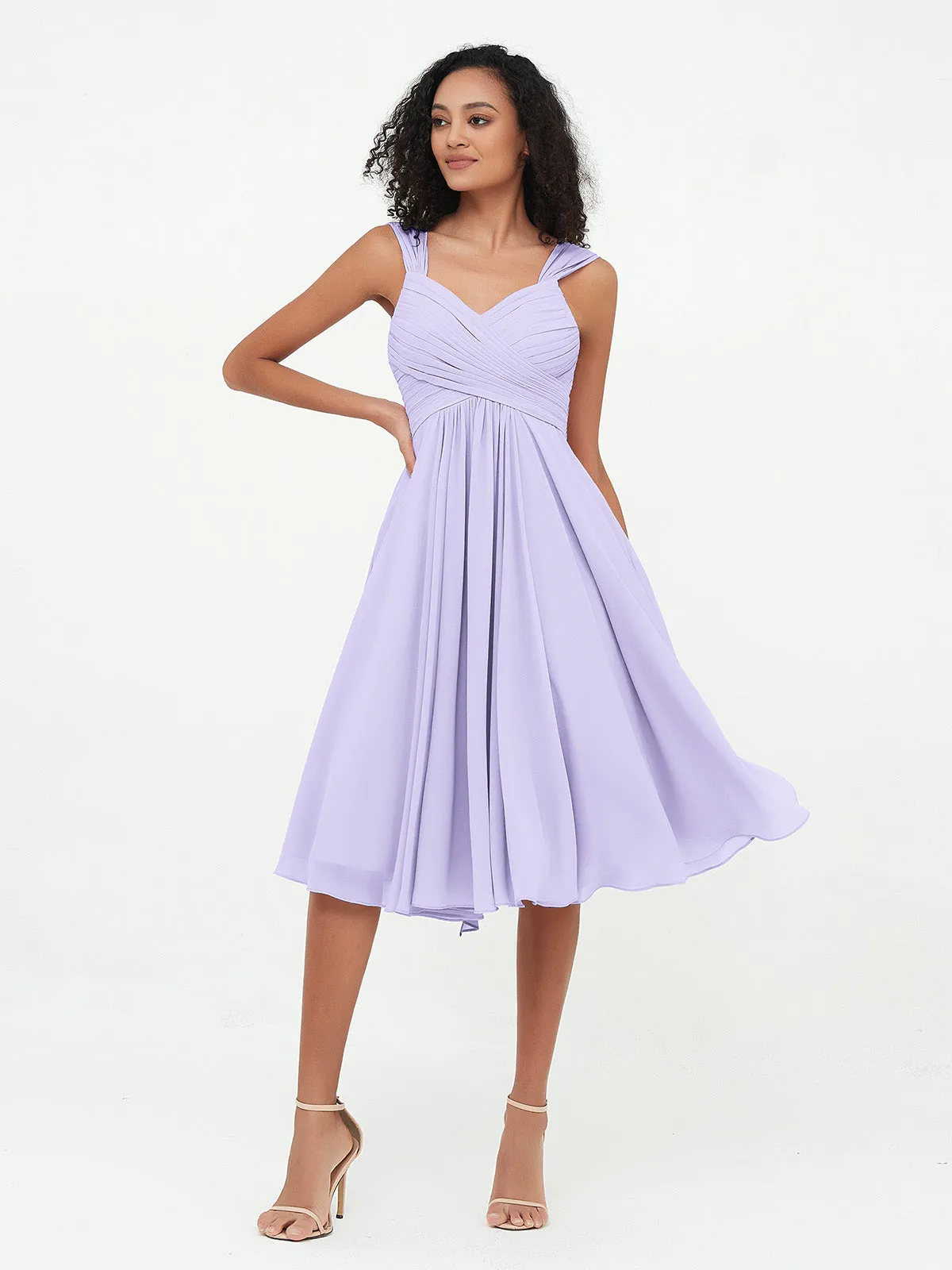 Chiffon Empire Short Dresses with Pockets-Lilac Plus Size