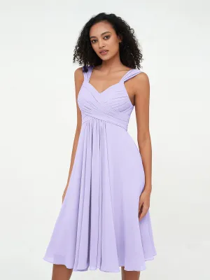 Chiffon Empire Short Dresses with Pockets-Lilac Plus Size