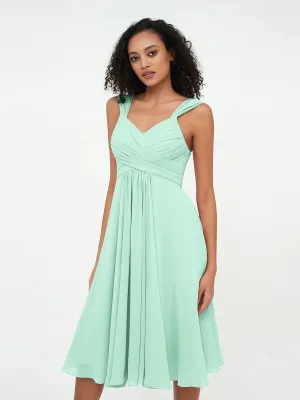 Chiffon Empire Short Dresses with Pockets-Mint Green