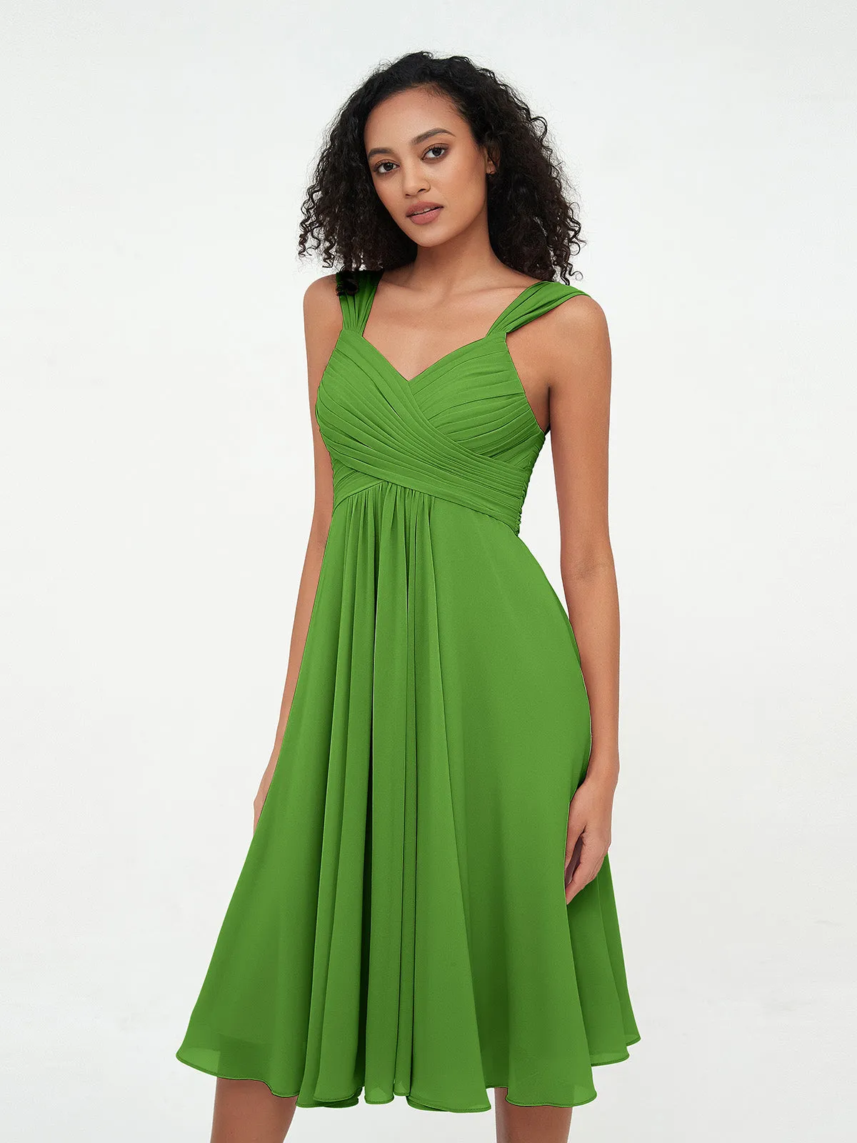 Chiffon Empire Short Dresses with Pockets-Moss