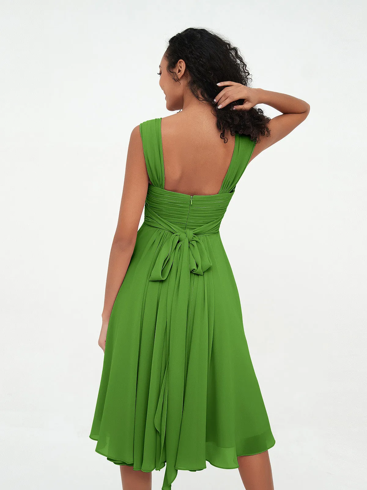 Chiffon Empire Short Dresses with Pockets-Moss