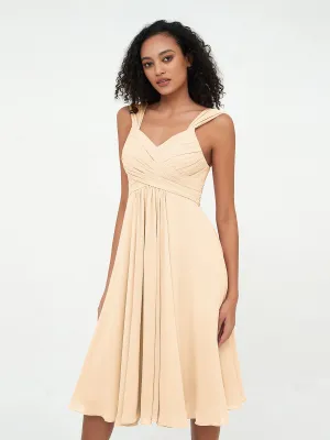 Chiffon Empire Short Dresses with Pockets-Peach