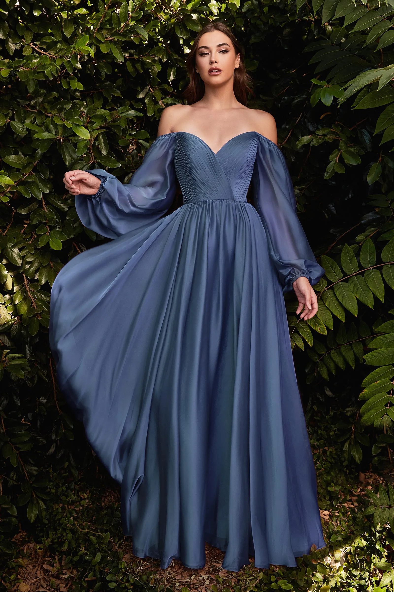 CINDERELLA DIVINE CD243 A-Line Long Sleeve Chiffon Gown