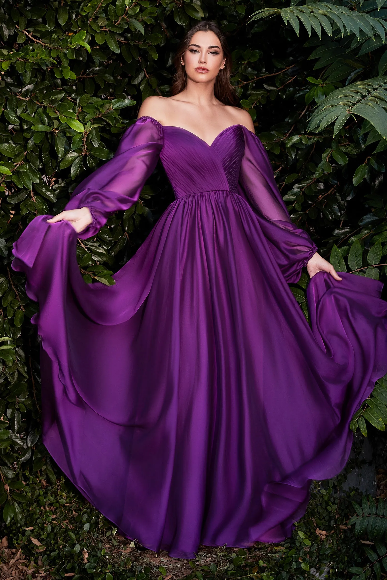 CINDERELLA DIVINE CD243 A-Line Long Sleeve Chiffon Gown