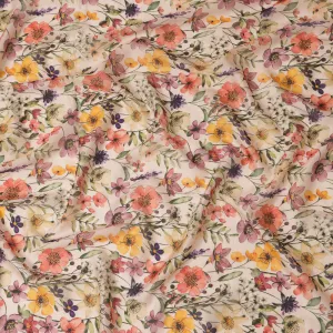 Cream Synthetic Viscose Fabric with Multicolor Floral Print and Stone Work, 110 cm Width-D20583