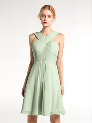 Cross Front Empire Waist Short Bridesmaid Dress Dusty Sage