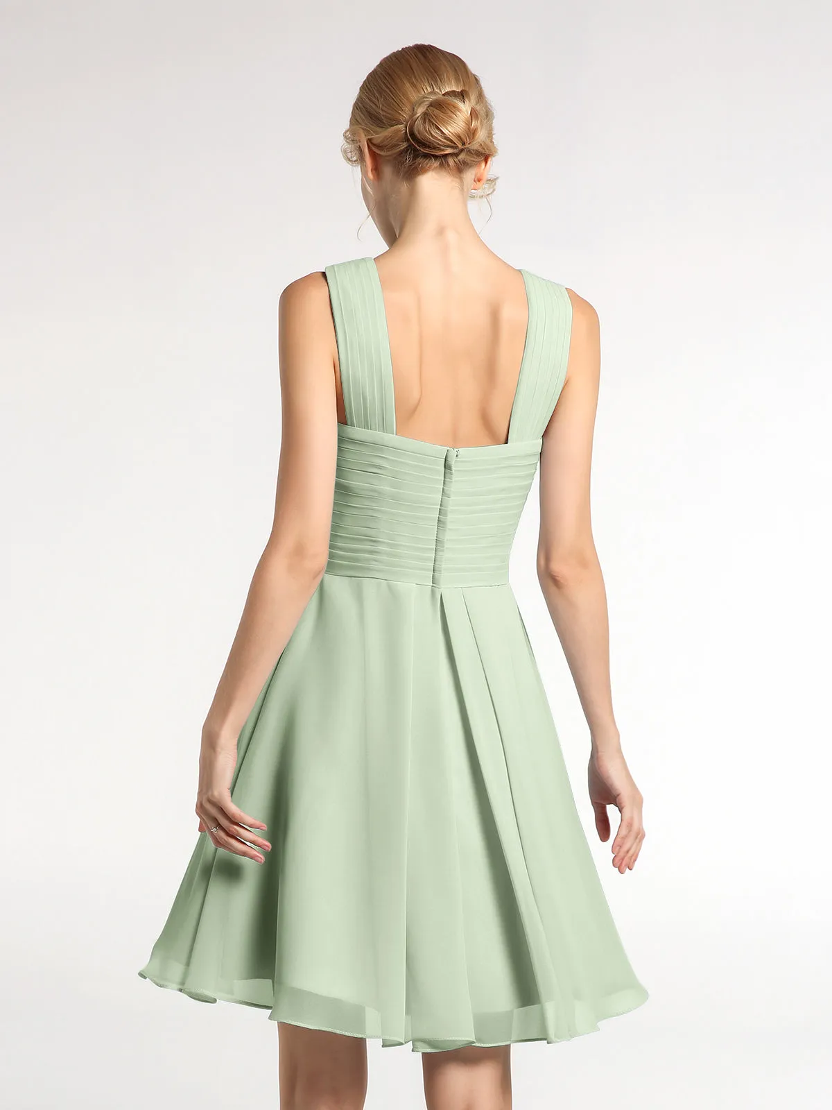 Cross Front Empire Waist Short Bridesmaid Dress Dusty Sage