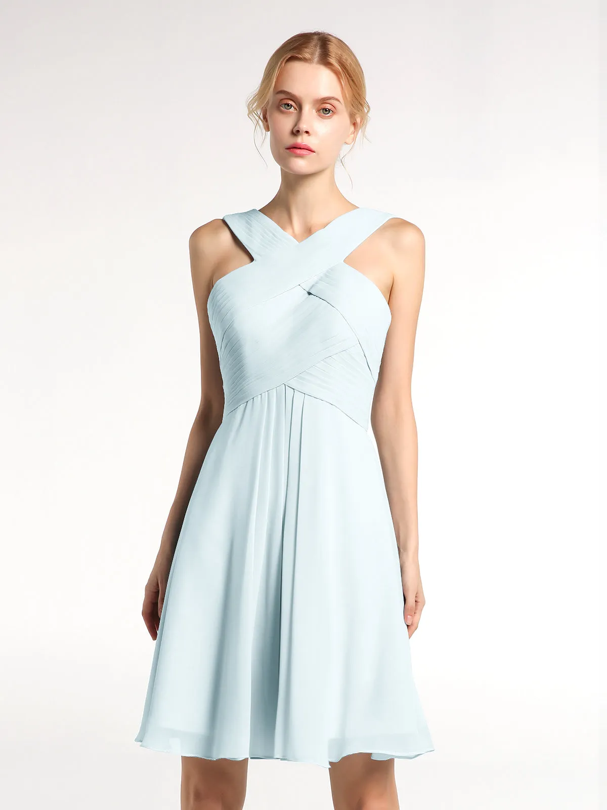 Cross Front Empire Waist Short Bridesmaid Dress Mist Plus Size