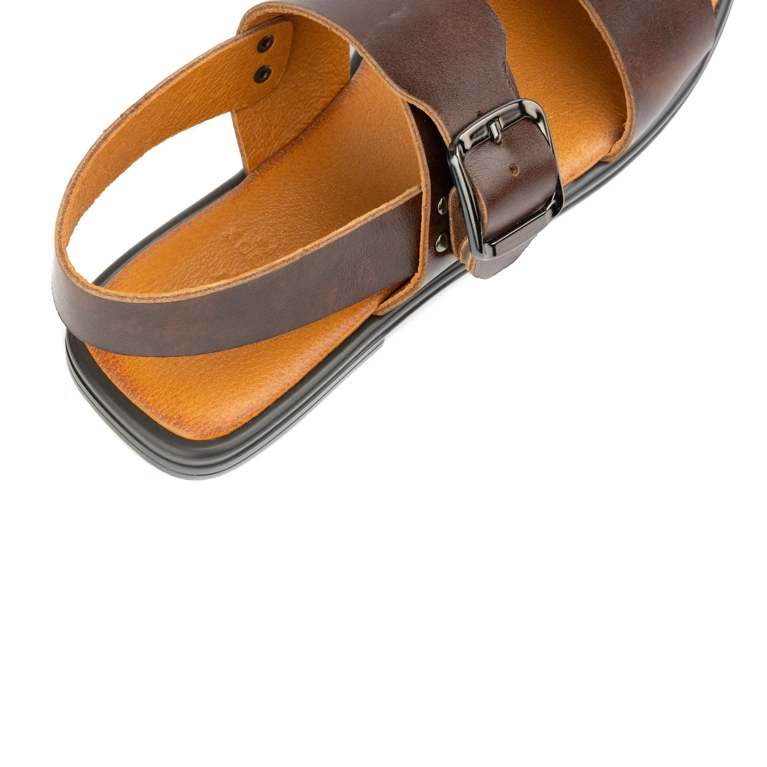 Dixon - Brown - Women's flat leather sandals with wide double straps