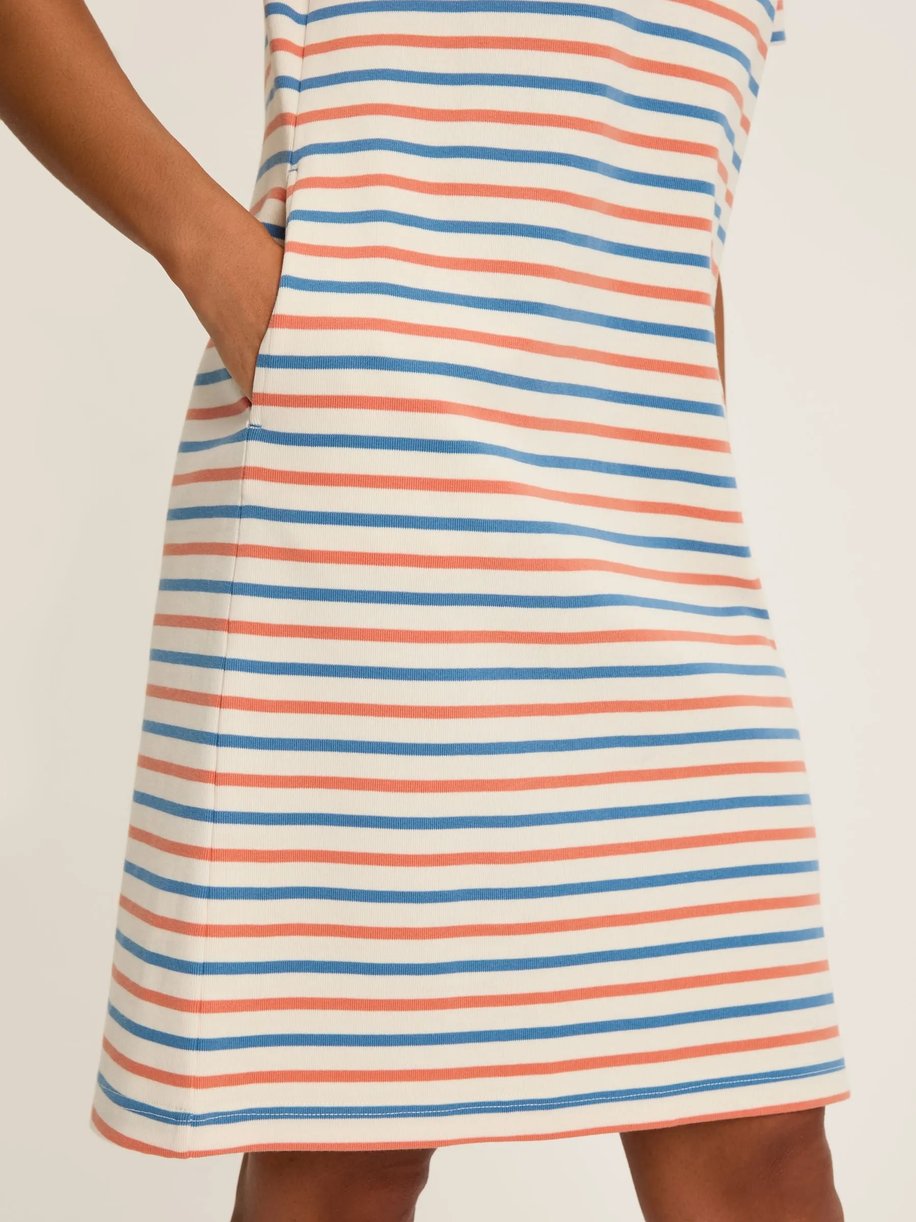 Eden Coral & Blue Striped Short Sleeve Jersey Dress With Pockets