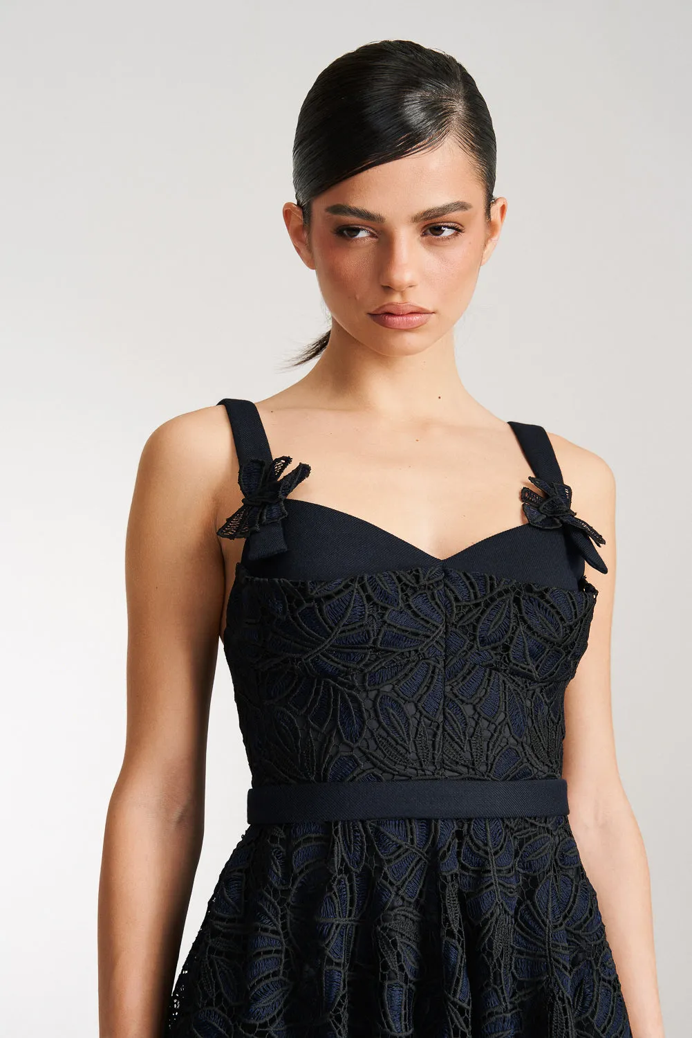 'Elise' Navy and Black Lace Mini Dress