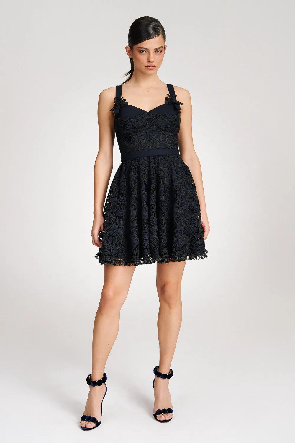 'Elise' Navy and Black Lace Mini Dress