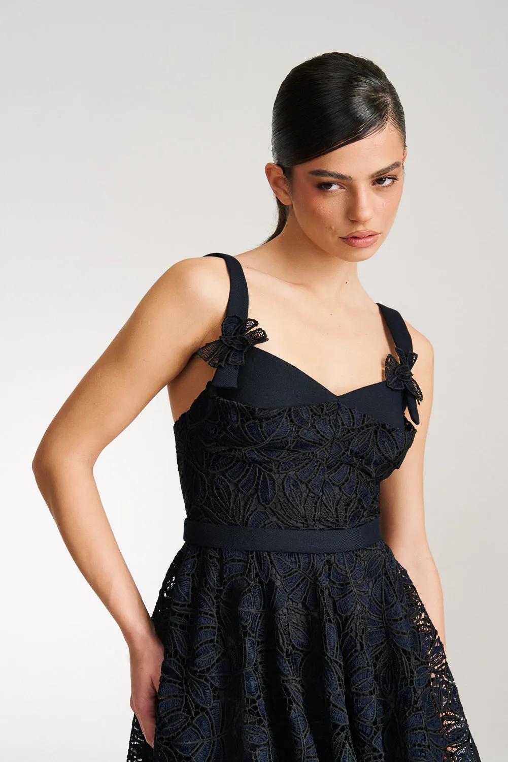 'Elise' Navy and Black Lace Mini Dress