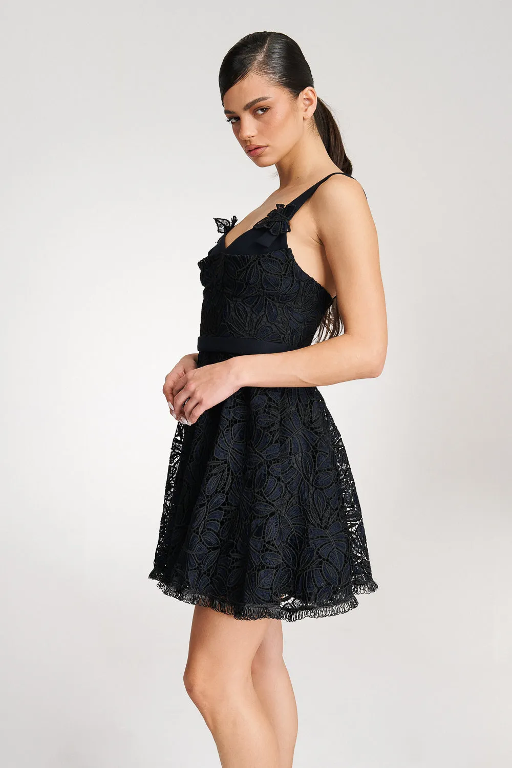 'Elise' Navy and Black Lace Mini Dress