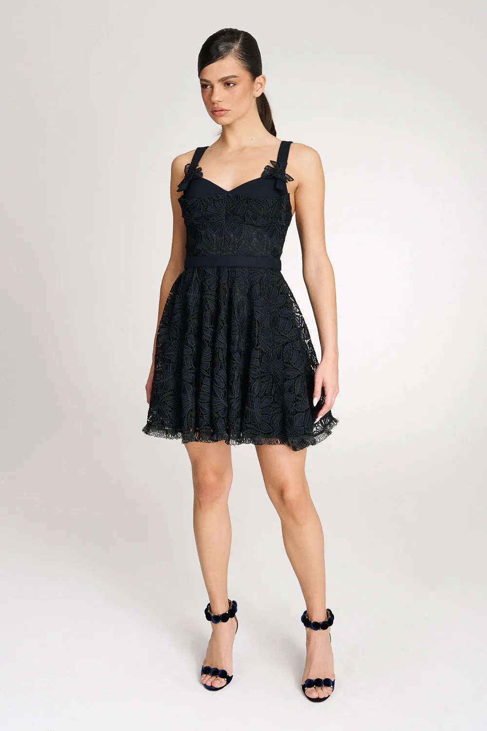 'Elise' Navy and Black Lace Mini Dress